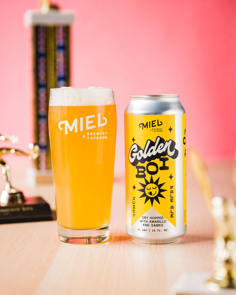 Golden Boi by Miel Brewery pint and 16oz can