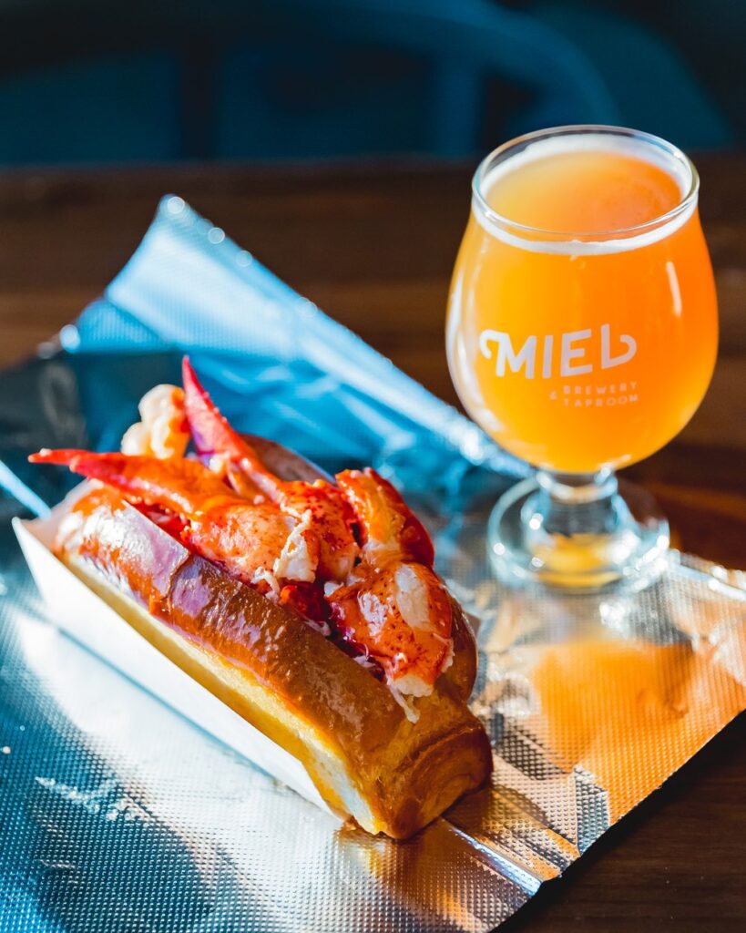 Lobster Roll and Miel Beer