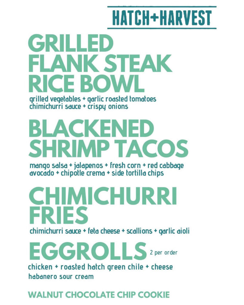 a menu of what Hatch+Harvest food truck serves