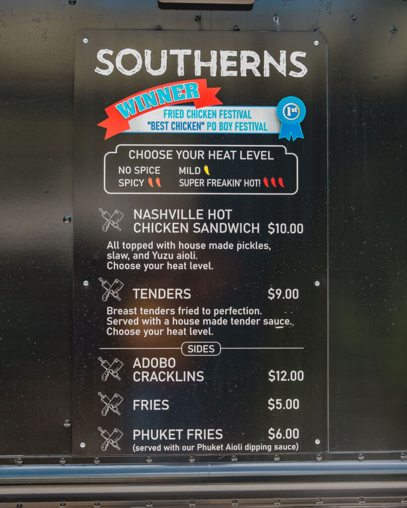 Southerns food truck menu