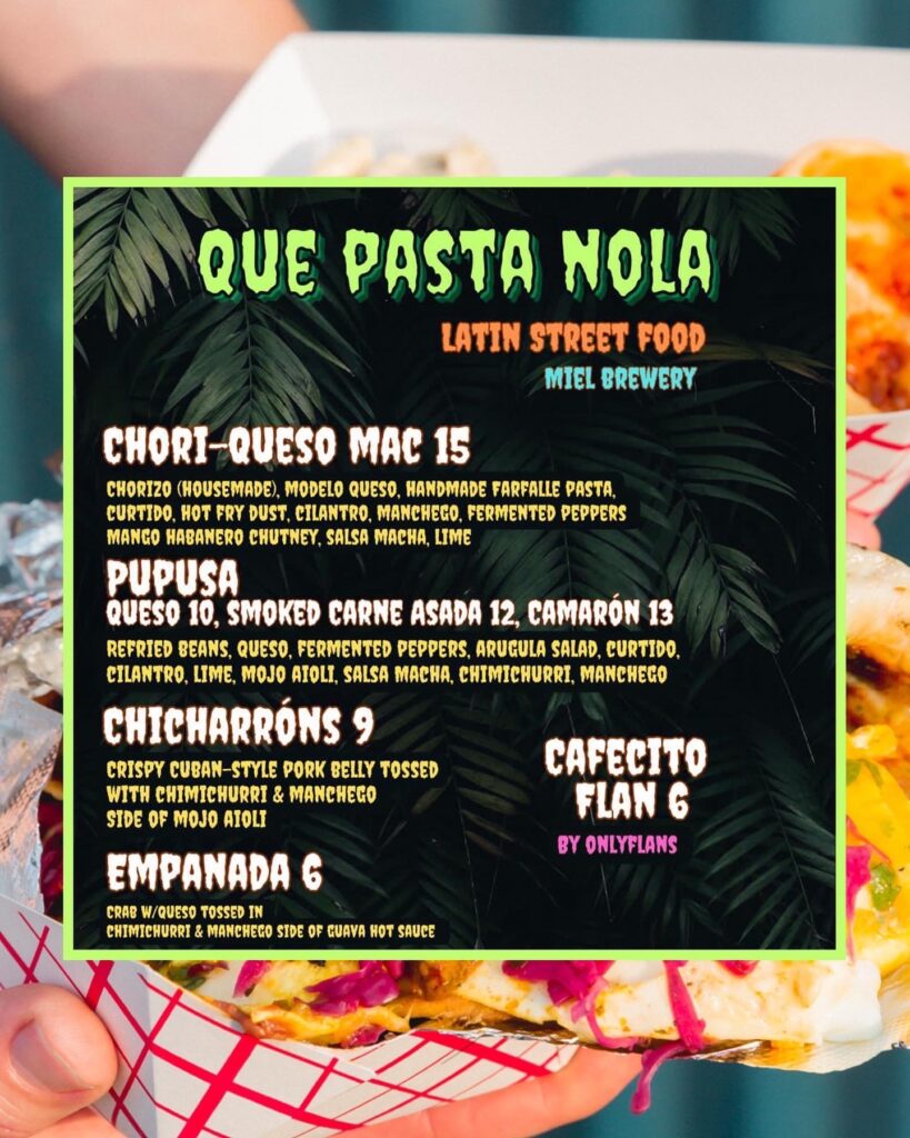 Que Pasta Sample menu