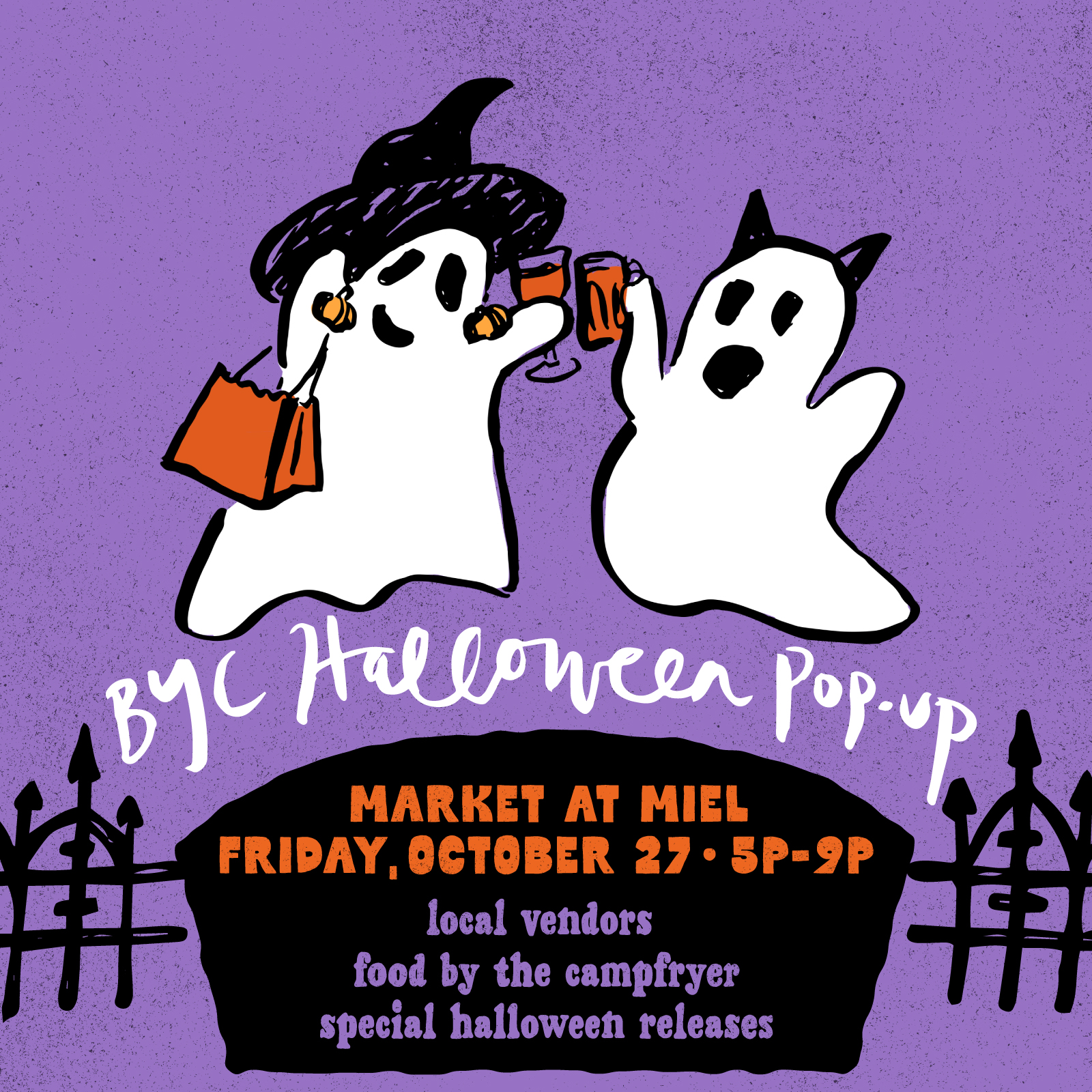 Halloween Market at Miel with Bayou Yacht Club flyer in square