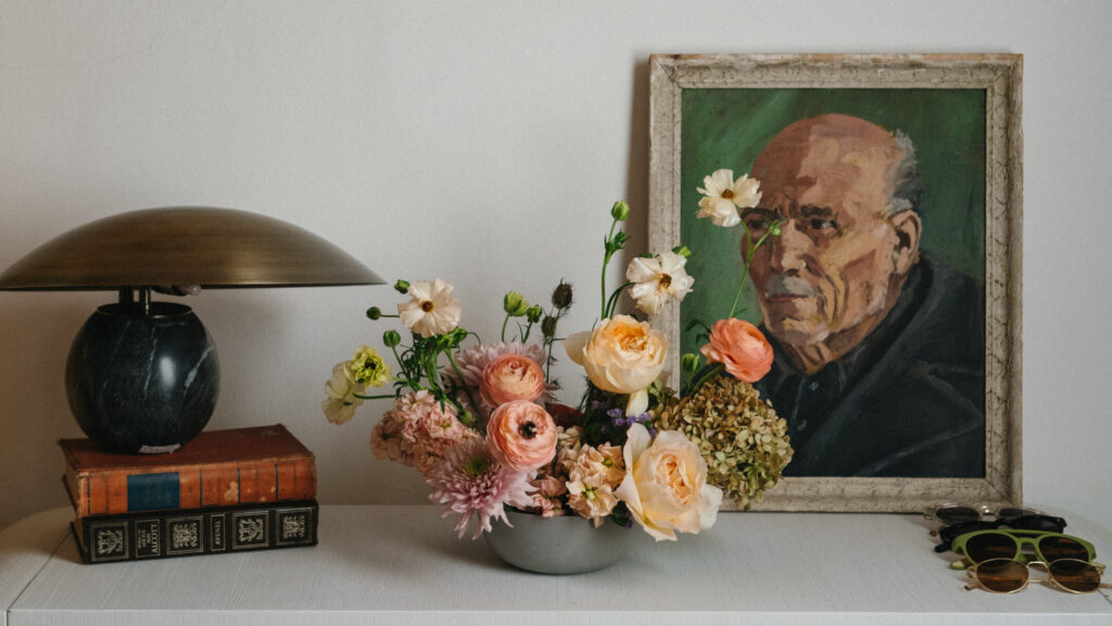 Antigua Floral Thanksgiving centerpiece example on side board