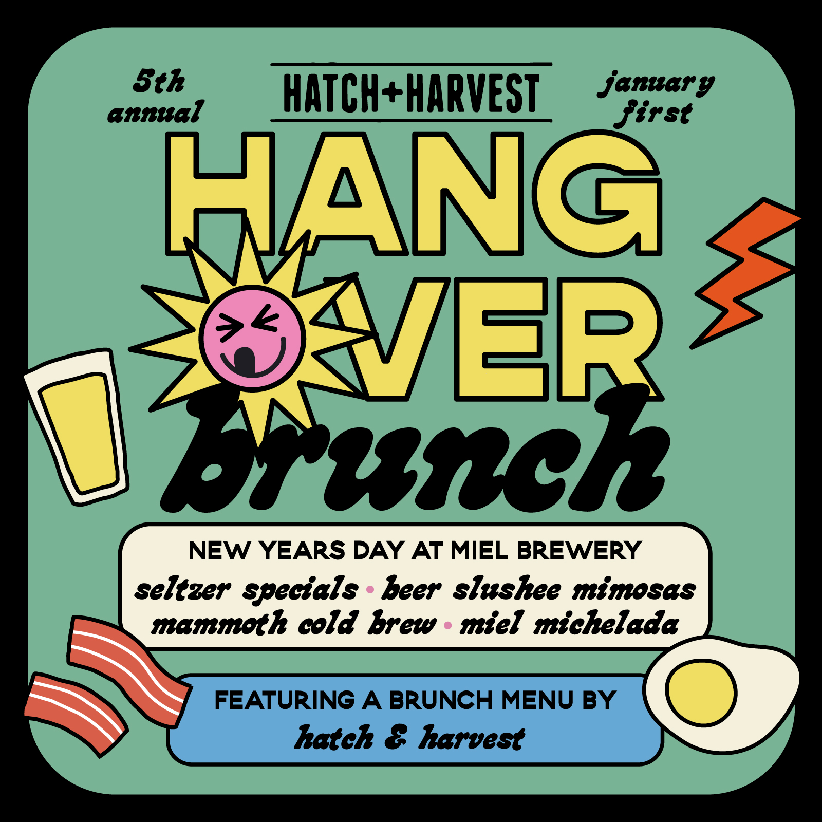 Hangover Hatch+Harvest Brunch square flyer