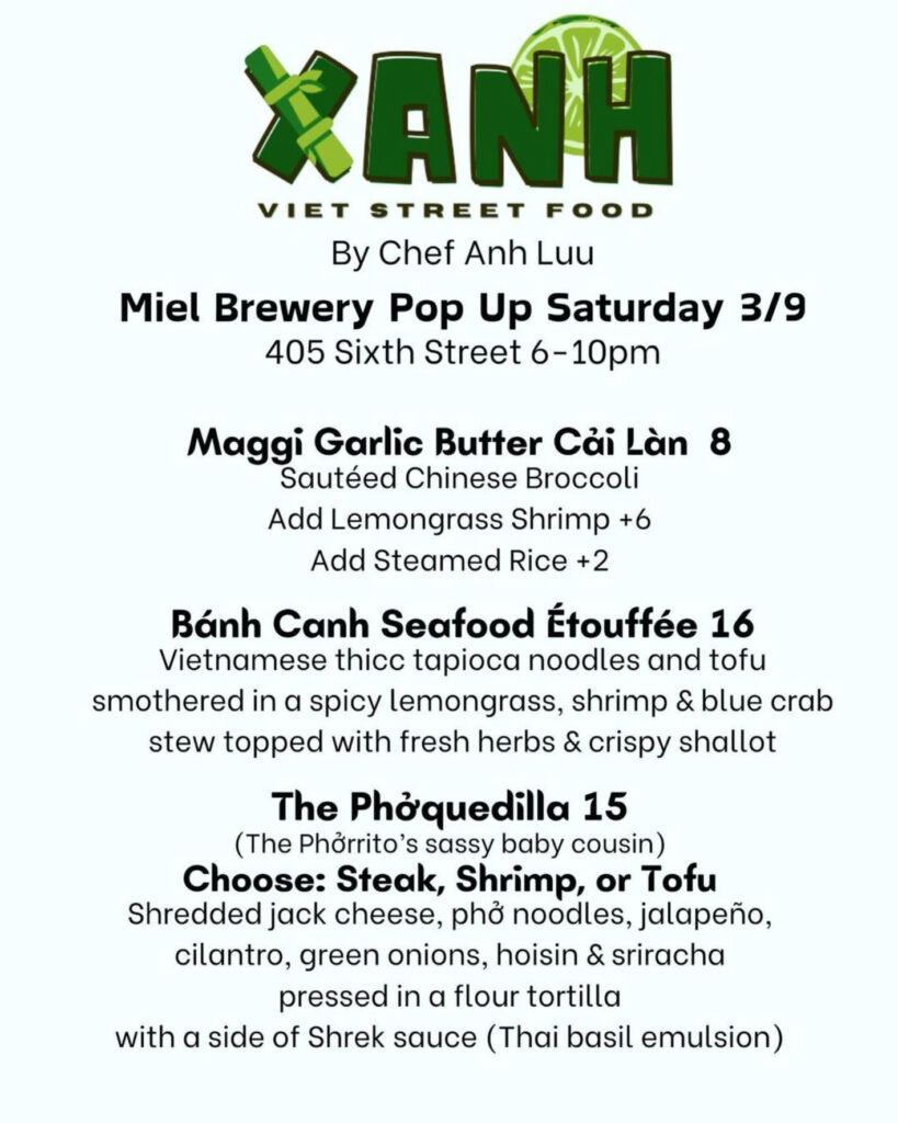 Xanh Vietnamese pop-up sample menu