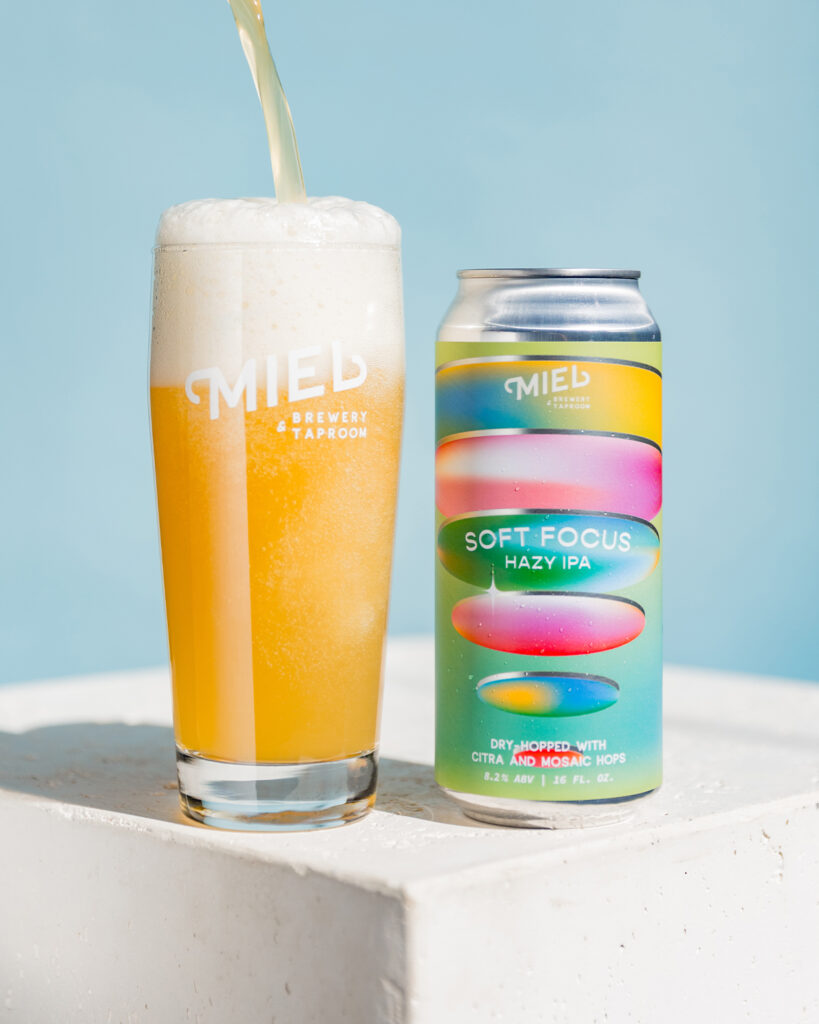 Soft Focus Hazy IPA 16oz can and pint