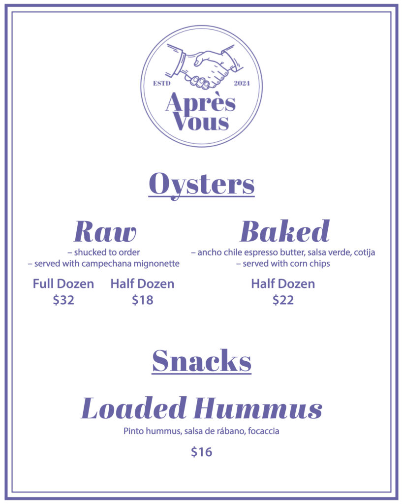 Apres Vous menu October 26