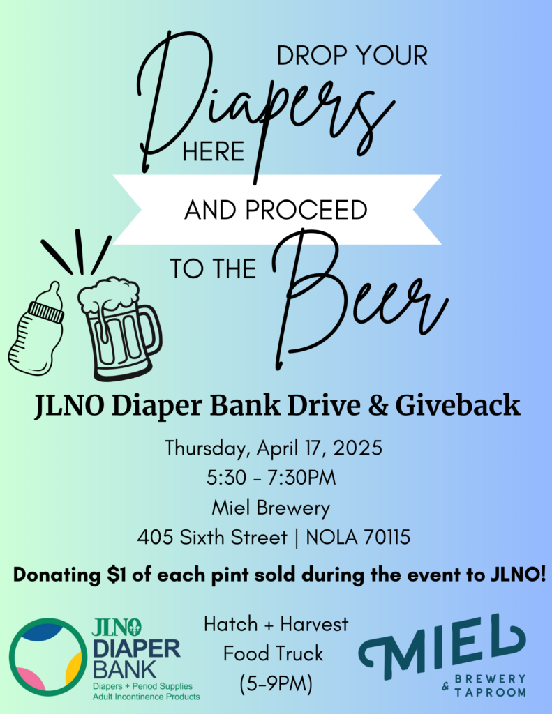 JLNO Diaper Bank Drive at Miel Brewery flyer