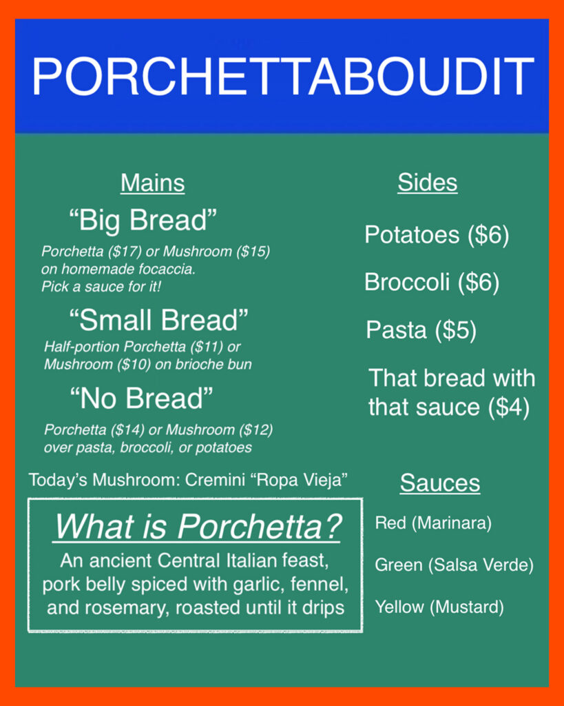 Porchettaboudit menu at Miel Brewery