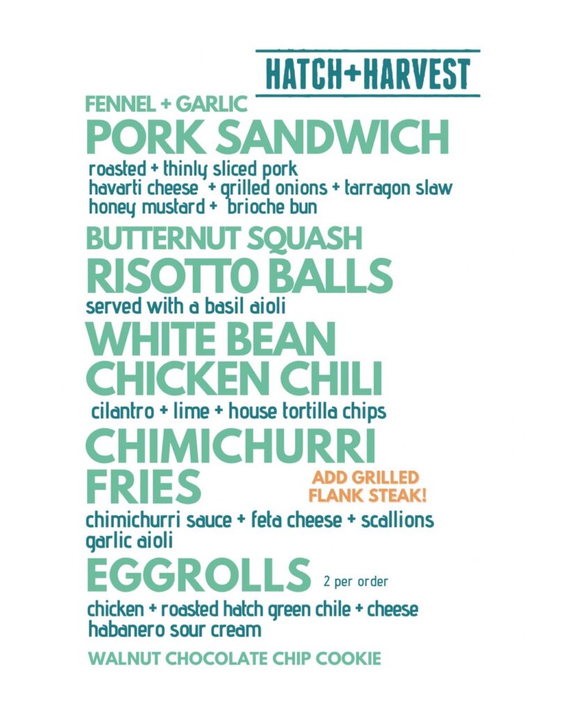 Sample Hatch and Harvest menu at Miel Brewery