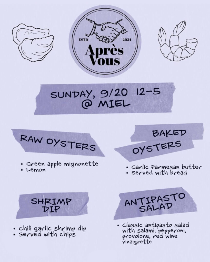 Apres Vous Shuck for Shough Sample Menu